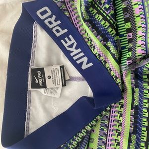 Nike Pro Dri Fit Womens Leggings Geometric Blue Green Purple Size S